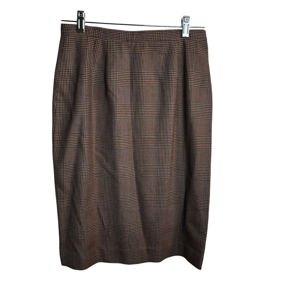 Vintage JH Collectibles 100% Wool Plaid Pencil‎ Skirt Brown Academic Sz 10
